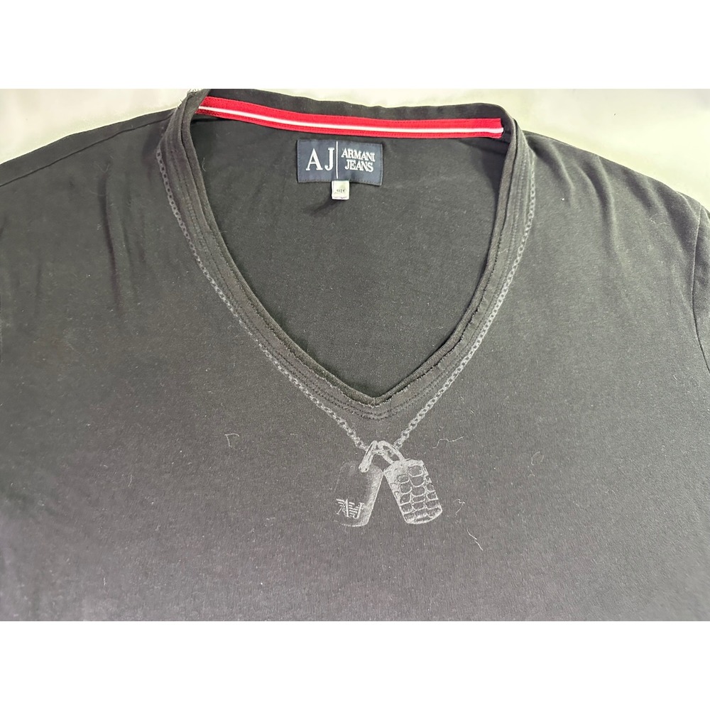 Armani Jeans Black V-Neck T-Shirt Dog‎ Tag Graphic Designer Urban Tee Size 3XL